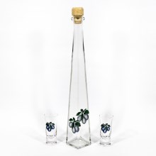 К-кт 1 бр. стъклена бутилка квадратна и 2 бр. чаши прозрачни