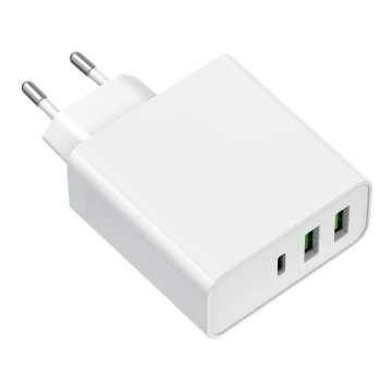 Адаптер за зареждане 2xUSB-A + 1xUSB-C Power Delivery 65W/230V бял