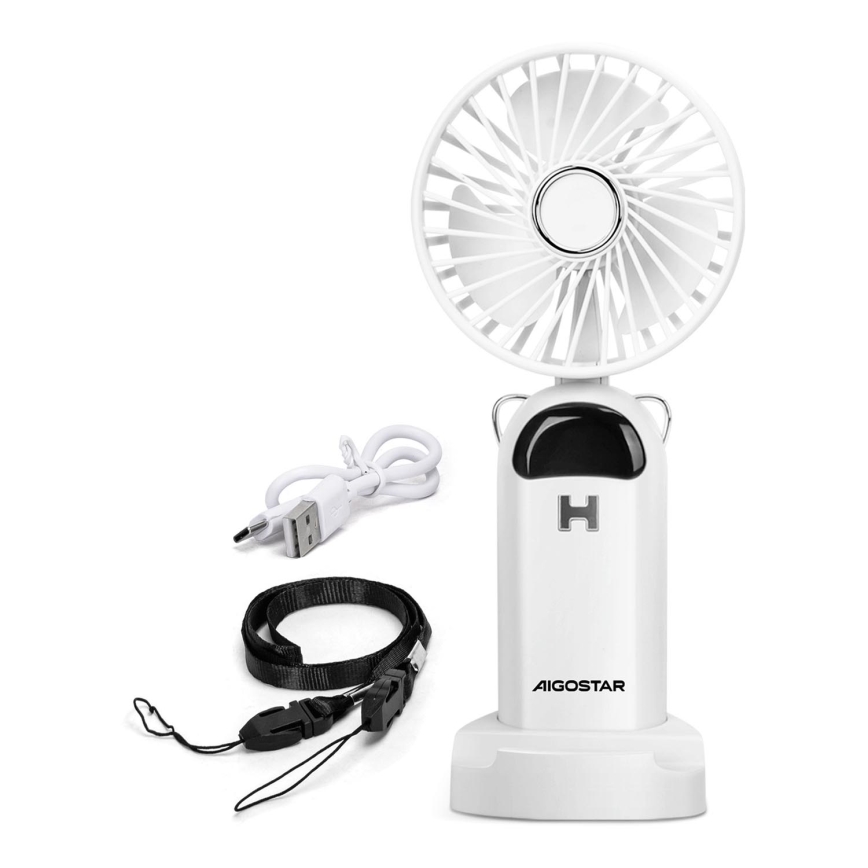 Aigostar - Акумулаторен handheld fan 4W/5V 1200mAh бял