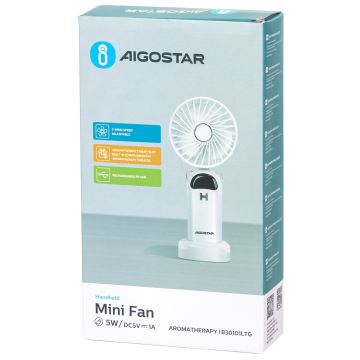 Aigostar - Акумулаторен handheld fan 4W/5V 1200mAh бял