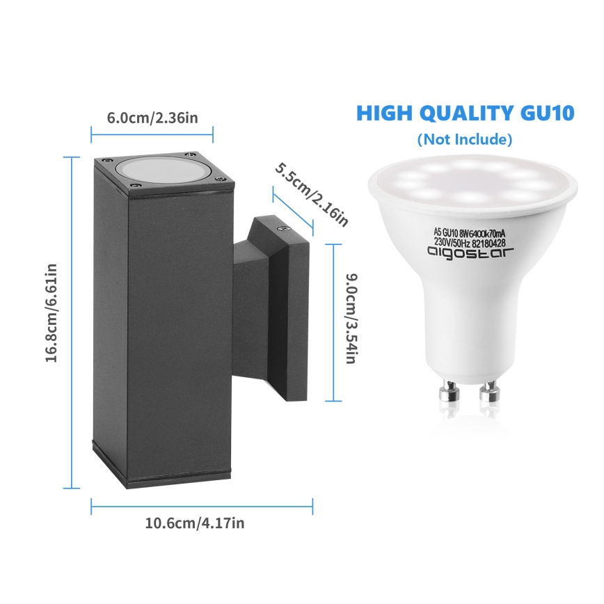 Aigostar - Екстериорен аплик 2xGU10/230V черен IP65 ъглов