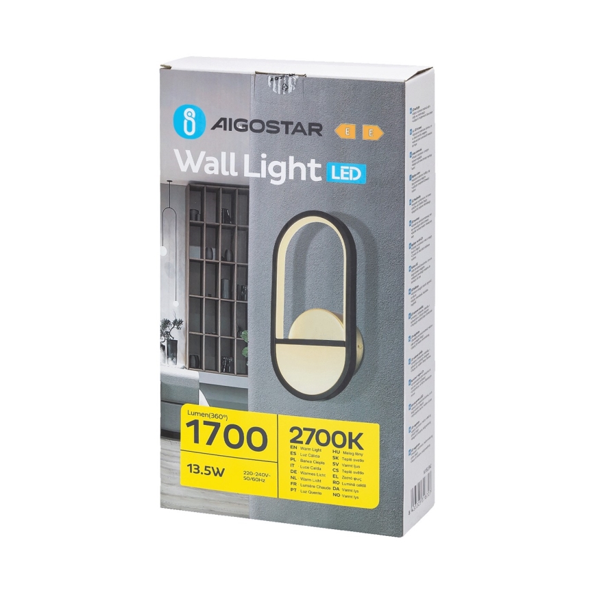 Aigostar - LED аплик LED/13,5W/230V 2700K черен/златист
