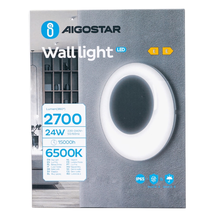 Aigostar - LED Екстериорен аплик LED/24W/230V 6500K IP65 черен