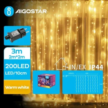 Aigostar - LED Екстериорни коледни лампички 200xLED/8 функции 5x2 м IP44 топло бял