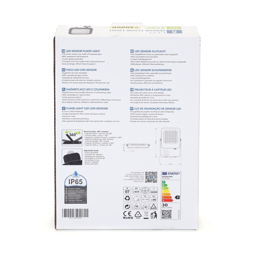 Aigostar - LED Прожектор със сензор LED/30W/230V 4000K IP65