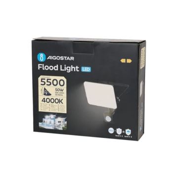 Aigostar - LED Прожектор със сензор LED/50W/230V 4000K IP65 черен