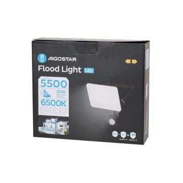 Aigostar - LED Прожектор със сензор LED/50W/230V 6500K IP65 черен