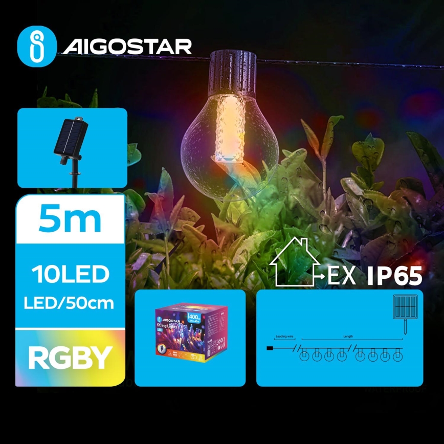 Aigostar - LED Solar декоративни лампички 10xLED/8 функции 5,5 м IP65 многоцветен