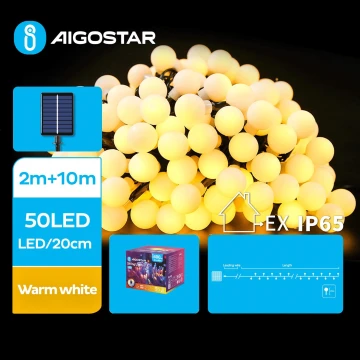 Aigostar - LED соларни декоративни лампички 50xLED/8 функции 12 м IP65 топло бял