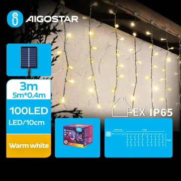 Aigostar - LED соларни коледни лампички 100xLED/8 функции 8x0,4 м IP65 топло бял