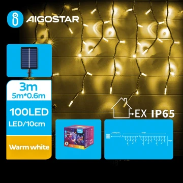 Aigostar - LED соларни коледни лампички 100xLED/8 функции 8x0,6 м IP65 топло бял