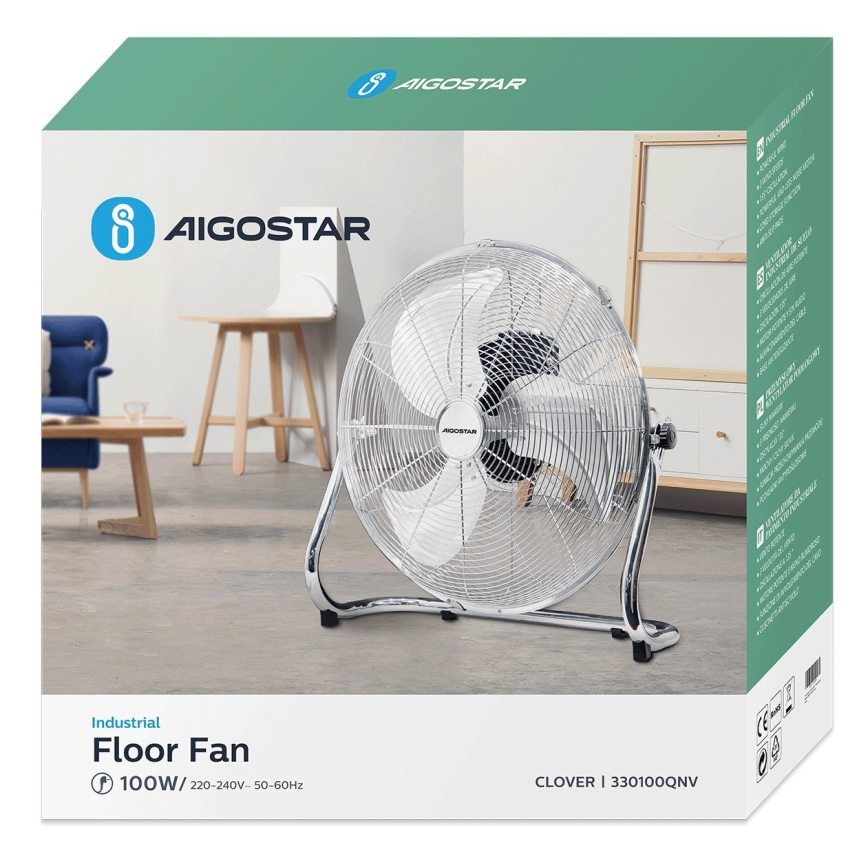 Aigostar - Подов вентилатор 100W/230V хром
