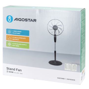 Aigostar - Подов вентилатор 60W/230V черен