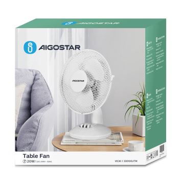 Aigostar - Вентилатор за маса 20W/230V бял