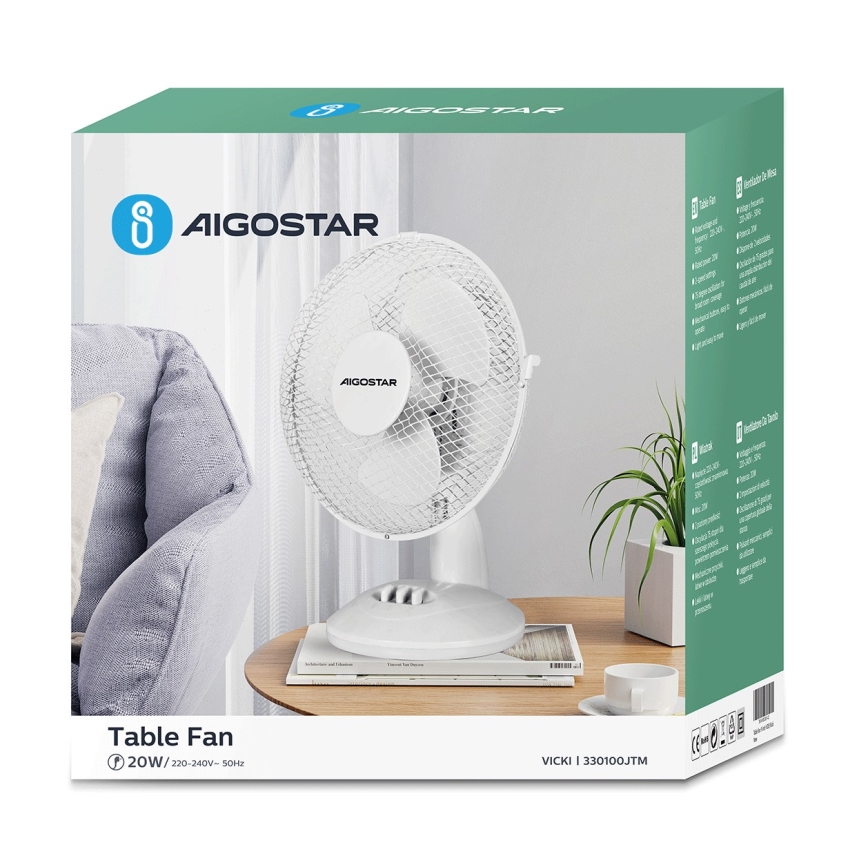 Aigostar - Вентилатор за маса 20W/230V бял