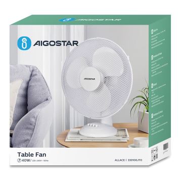 Aigostar - Вентилатор за маса 40W/230V бял