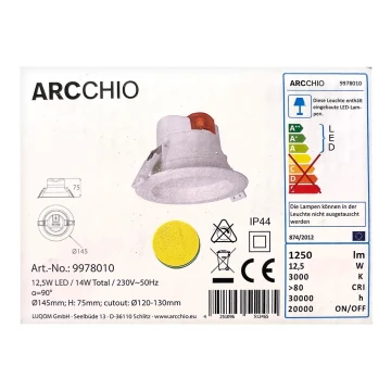 Arcchio - LED Лампа за вграждане в баня ARIAN LED/12,5W/230V IP44