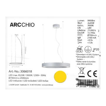 Arcchio - LED Пендел PIETRO 2xLED/45W/230V