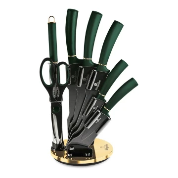 BerlingerHaus - Комплект ножове от неръждаема стомана в стойка 8 бр. зелен/черен