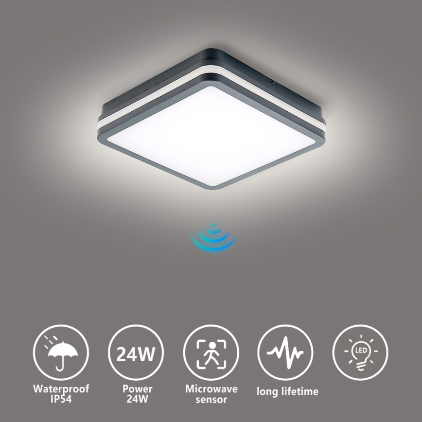 Brilagi - LED Екстериорна лампа със сензор BENE LED/24W/230V 26x26 см антрацит IP54