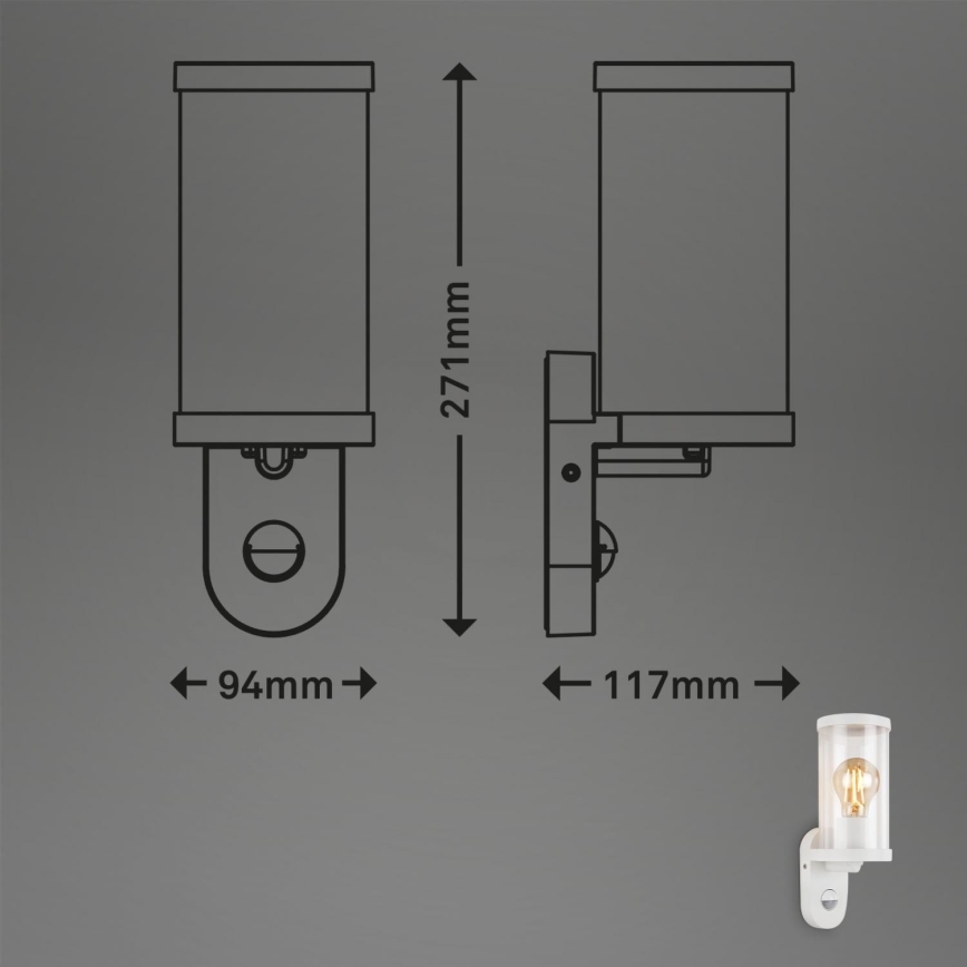 Briloner 3628-016 - Екстериорен аплик със сензор 1xE27/12W/230V IP44 бял