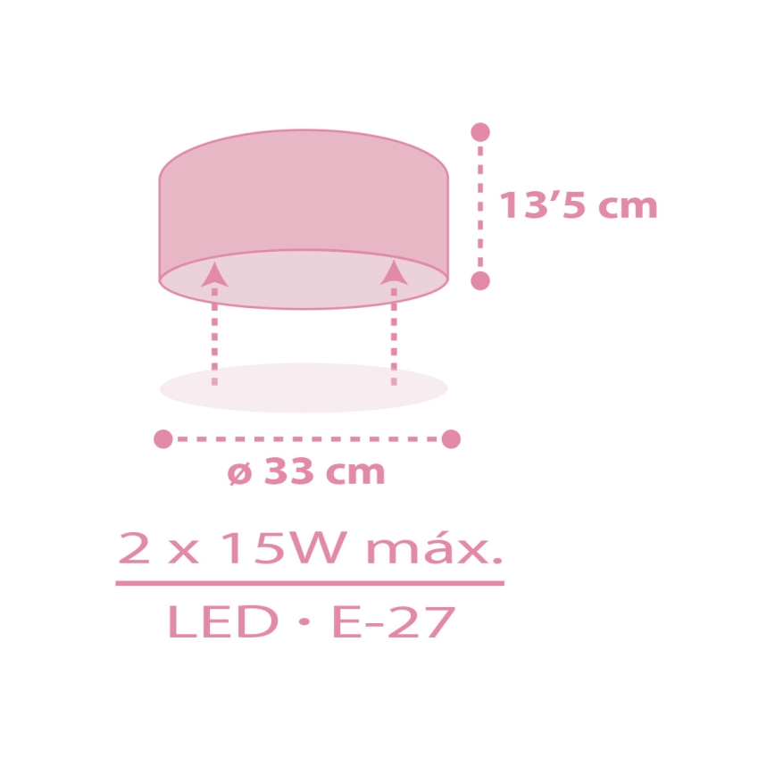 Dalber 42006S - Детска плафониера COLOR LIGHT 2xE27/15W/230V розов