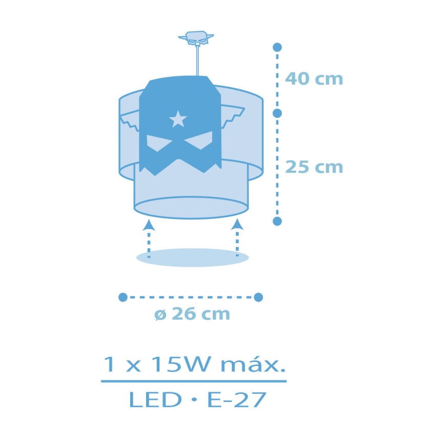 Dalber 61812 - Детски полилей СИН HERO 1xE27/15W/230V