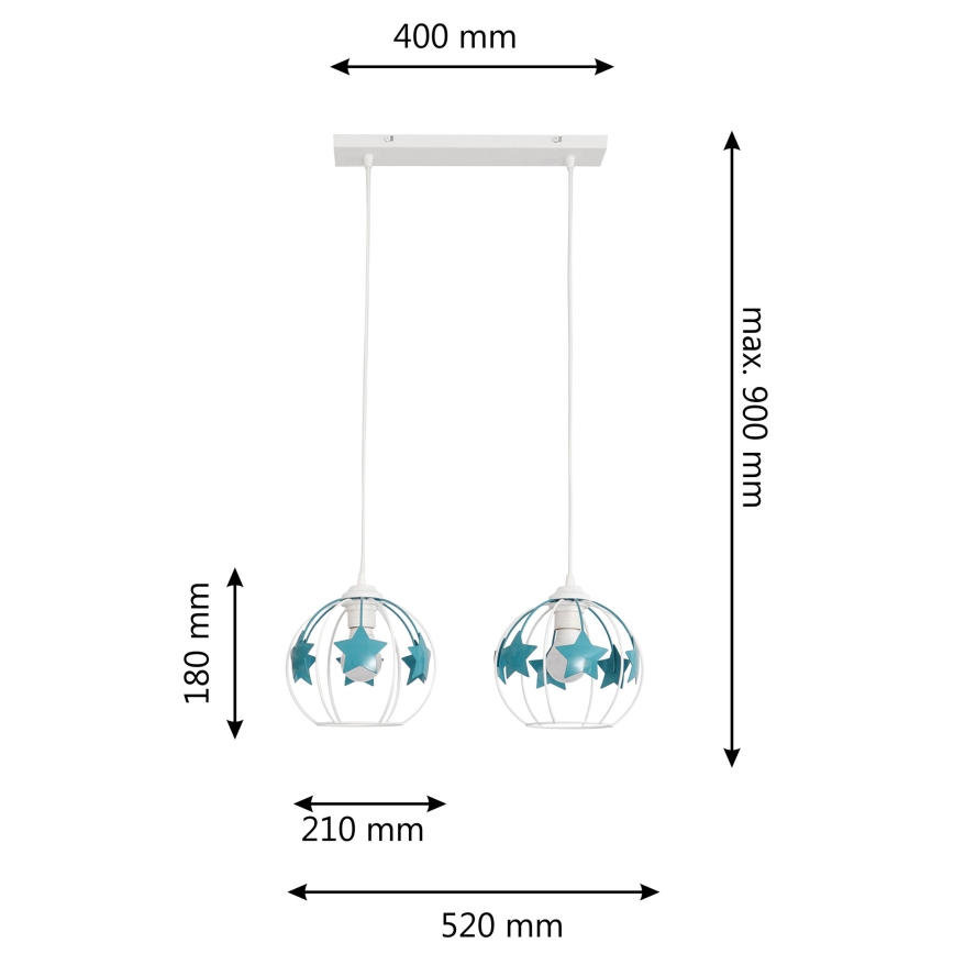 Детски пендел STARS 2xE27/15W/230V тюркоаз/бял