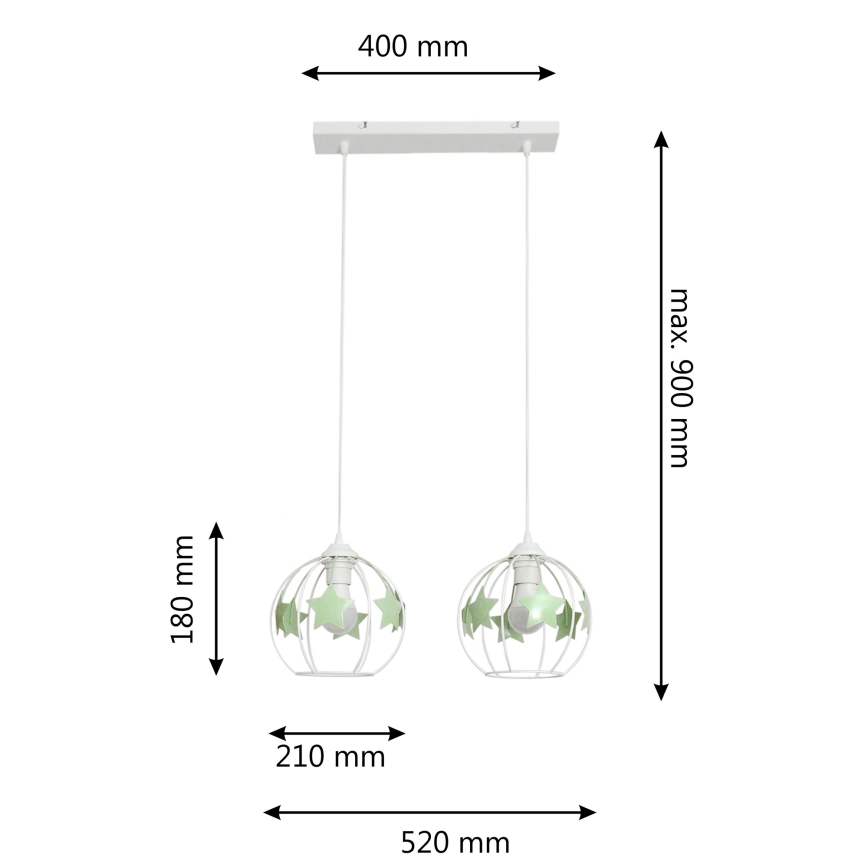 Детски пендел STARS 2xE27/15W/230V зелен/бял