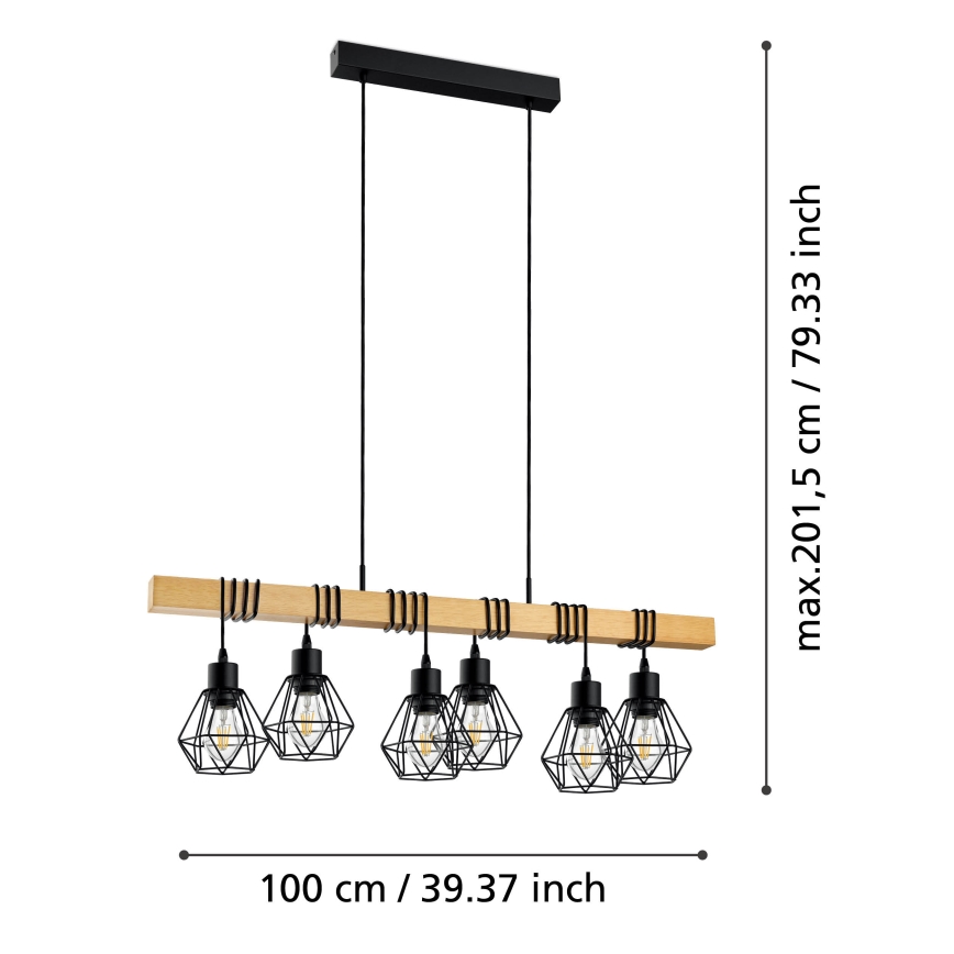 Eglo - Пендел 6xE27/60W/230V - FSC сертифицирано