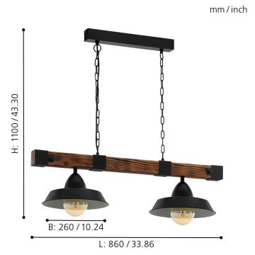 Eglo - Пендел 2xE27/60W/230V - FSC сертифицирано