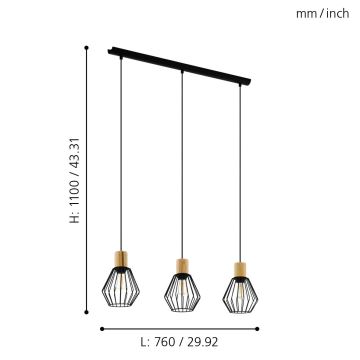 Eglo - Пендел 3xE27/60W/230V - FSC сертифицирано