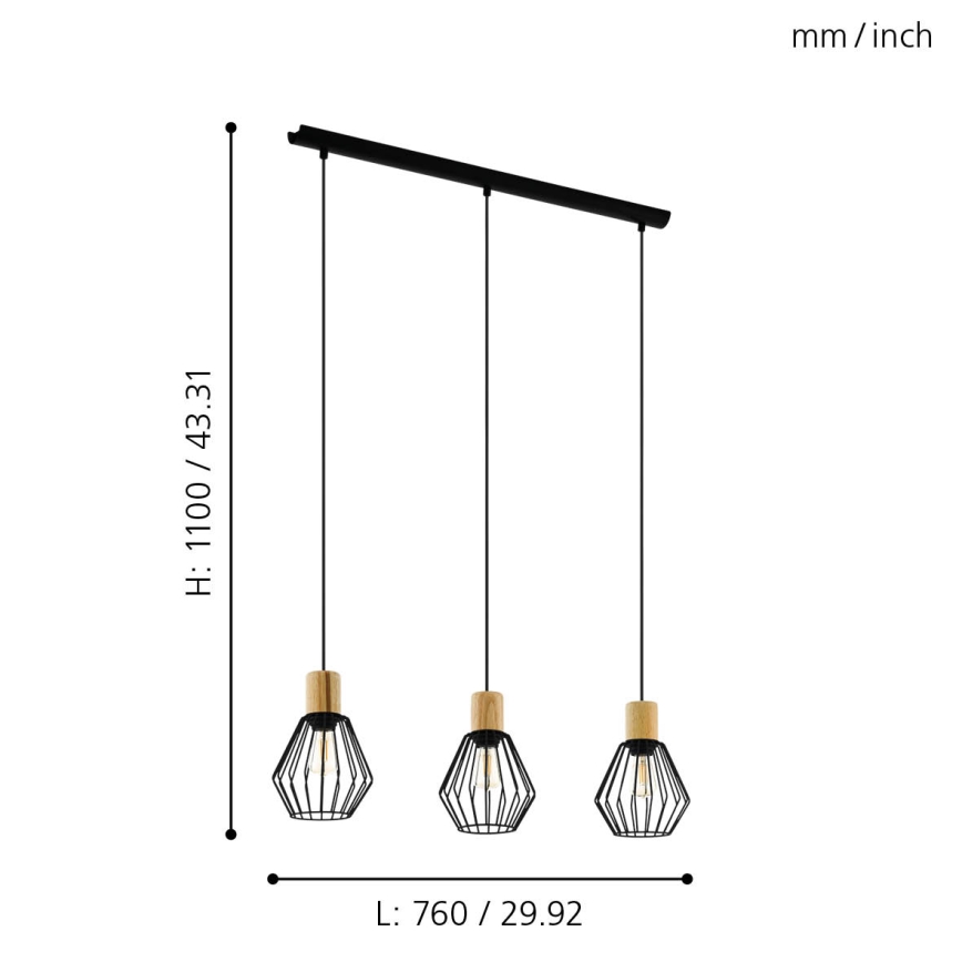 Eglo - Пендел 3xE27/60W/230V - FSC сертифицирано