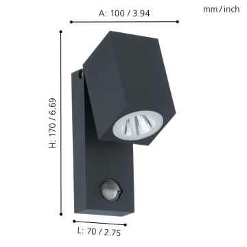 Eglo - LED Екстериорна Стенна лампа на сензор LED/5W/230V IP44