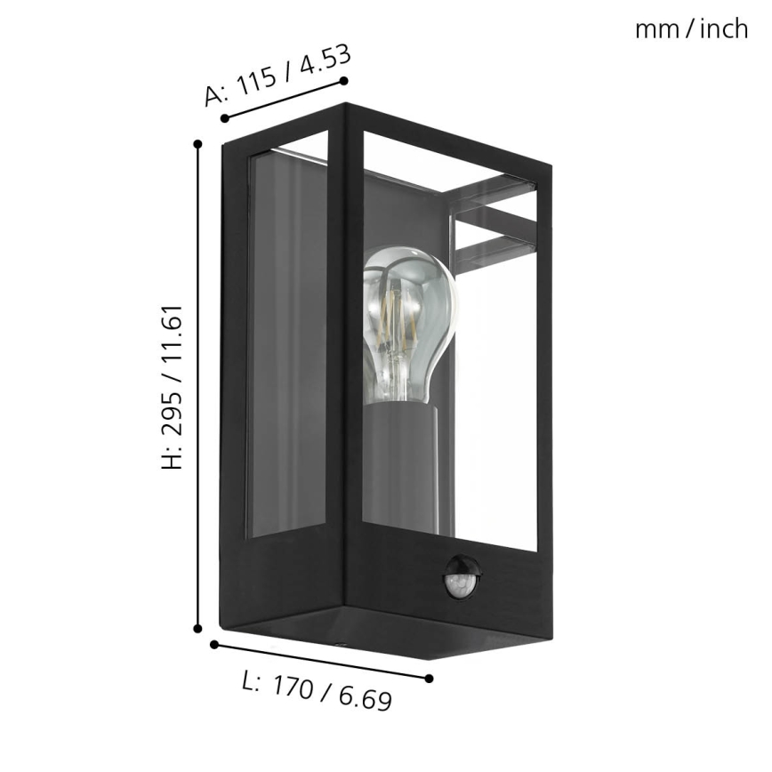 Eglo - Екстериорен аплик със сензор 1xE27/60W/230V IP44