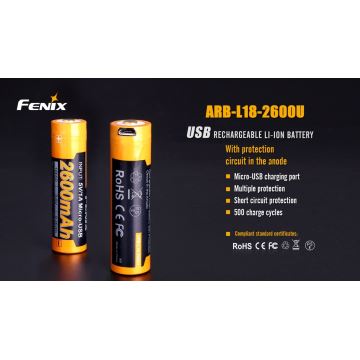 Fenix FE18650LI26USB - 1бр. Акумулаторна батерия USB/3,6V 2600 mAh