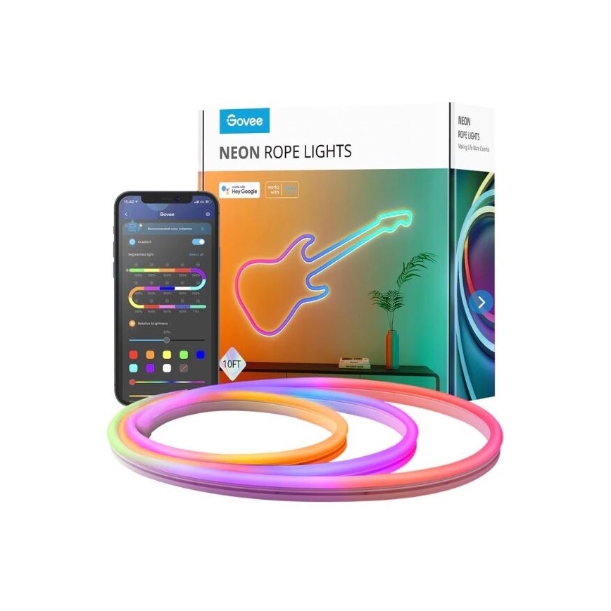 Govee - Neon SMART сгъваем LED лента - RGBIC - 3m Wi-Fi IP67