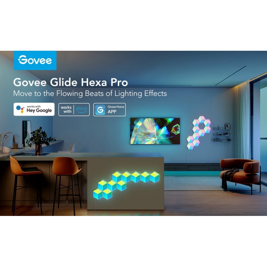 Govee - К-кт 10x LED Лампа Glide Hexa Pro LED Smart RGBIC Wi-Fi