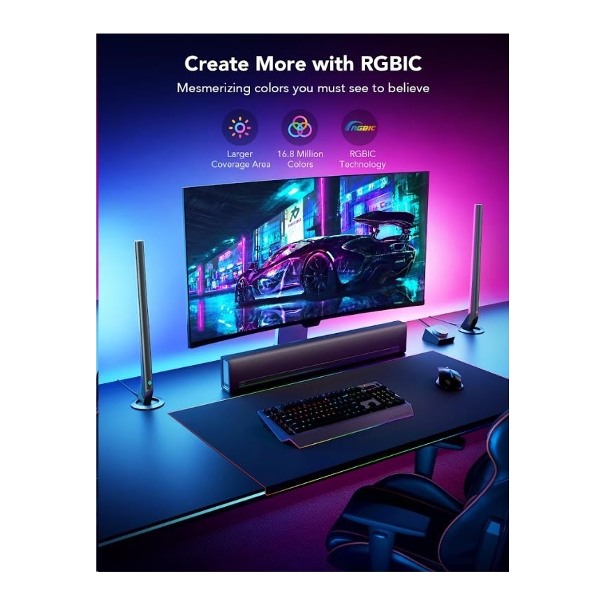 Govee - К-кт 2x Smart Gaming Wi-Fi LED RGBIC Panels + Smart Dual + дистанционно управление