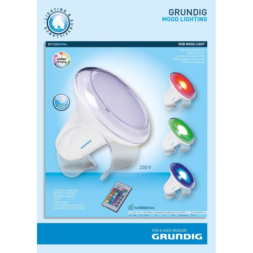 Grundig - LED RGB Димируема настолна лампа LED/1W/230V + дистанционно