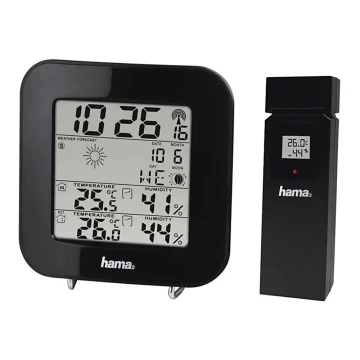 Hama - Метеорологична станция с LCD дисплей и будилник 2xAA черна