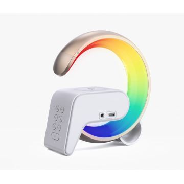 LED RGB Димируема настолна лампа с будилник и Qi зареждане 30W/230V златист