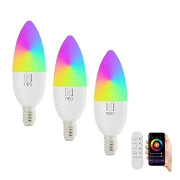 Immax NEO 07716CDO - К-кт 3x LED RGB+CCT Димируема крушка E14/6W/230V Wi-Fi Tuya + дистанционно управление