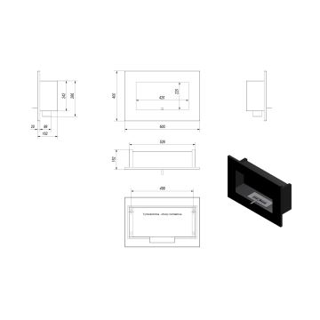 Kratki - БИО камина за вграждане 40x60 см 2kW черен