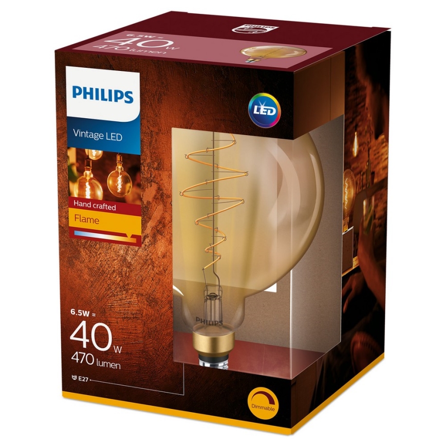 LED Демируема крушка VINTAGE Philips G200 E27/6,5W/230V 2000K