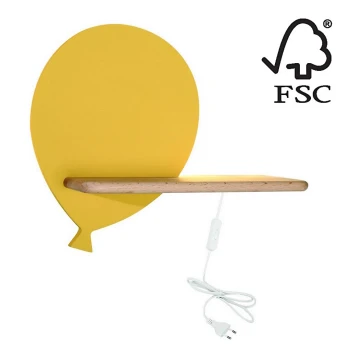 LED Детски аплик с рафт BALLOON LED/4W/230V жълт/дървен - FSC сертифициран