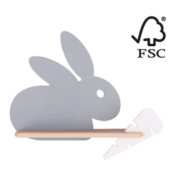 LED Детски аплик с рафт RABBIT LED/4W/230V сив/бял/дървен - FSC сертифициран