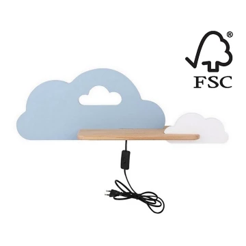 LED Детски аплик с рафтче CLOUD LED/5W/230V бял/син - FSC сертифициран