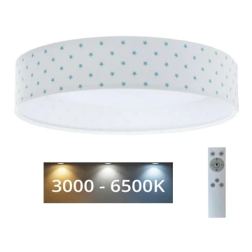 LED Димируем детски плафон SMART GALAXY KIDS LED/24W/230V 3000-6500K звезди бял/тюркоазен + дистанционно