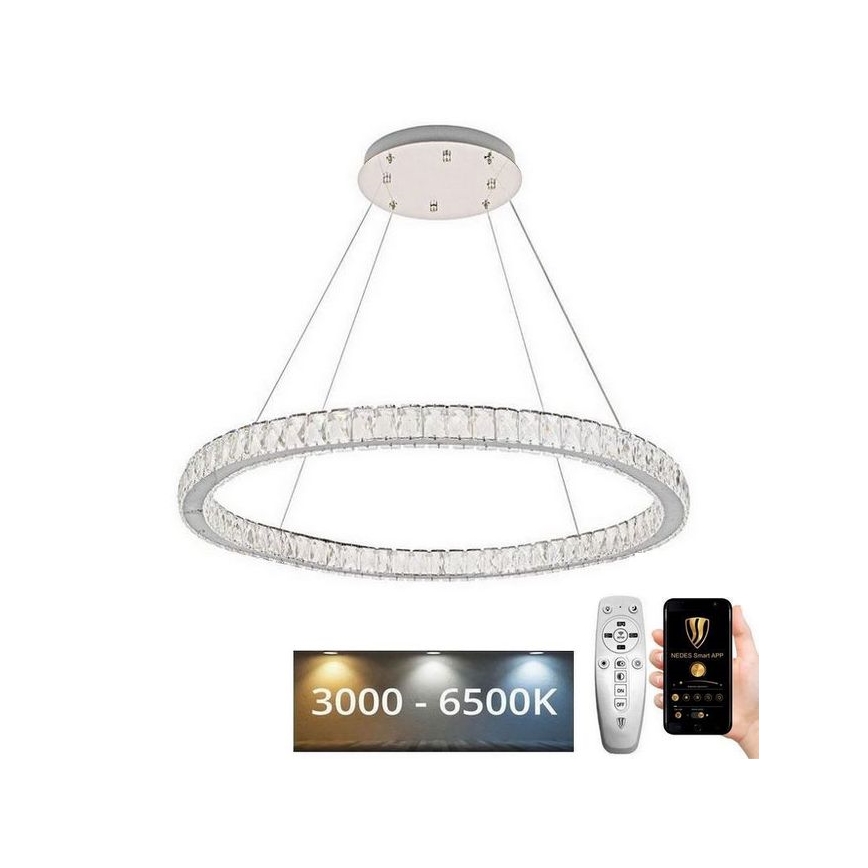 LED Димируем кристален полилей на връв LED/100W/230V 3000-6500K сребрист + дистанционно управление